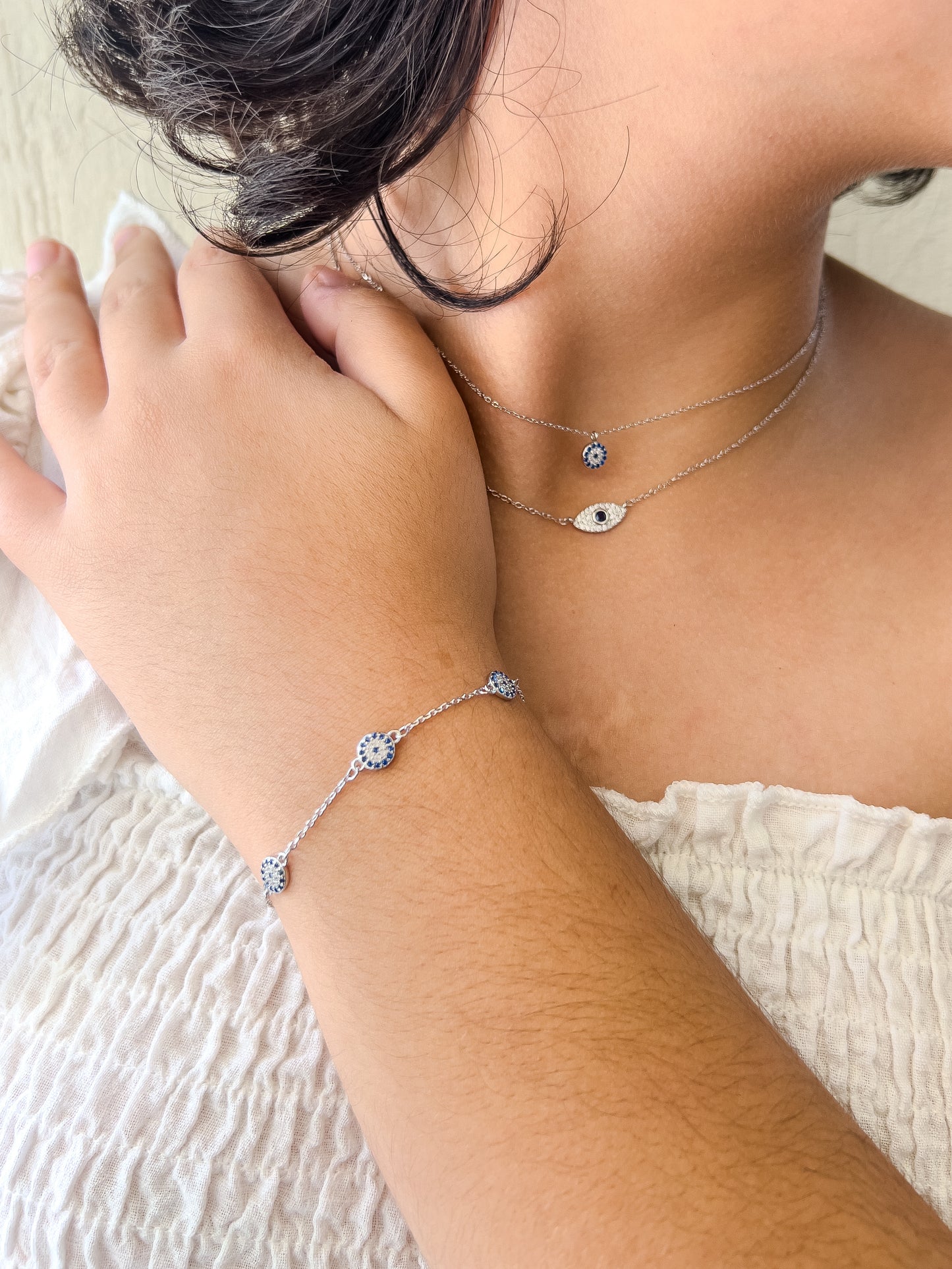 Collar ojo turco plateado