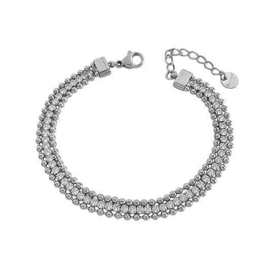 Pulsera triple con zirconias plateadas