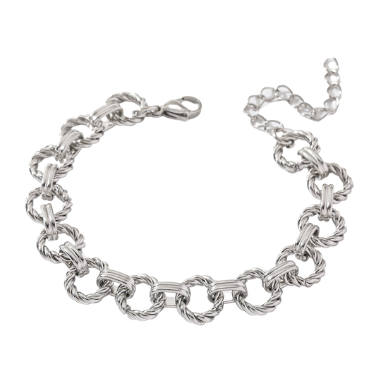 Pulsera eslabones circulares plateada