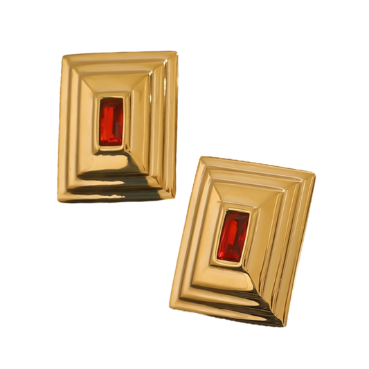 Aretes rectángulo rojo