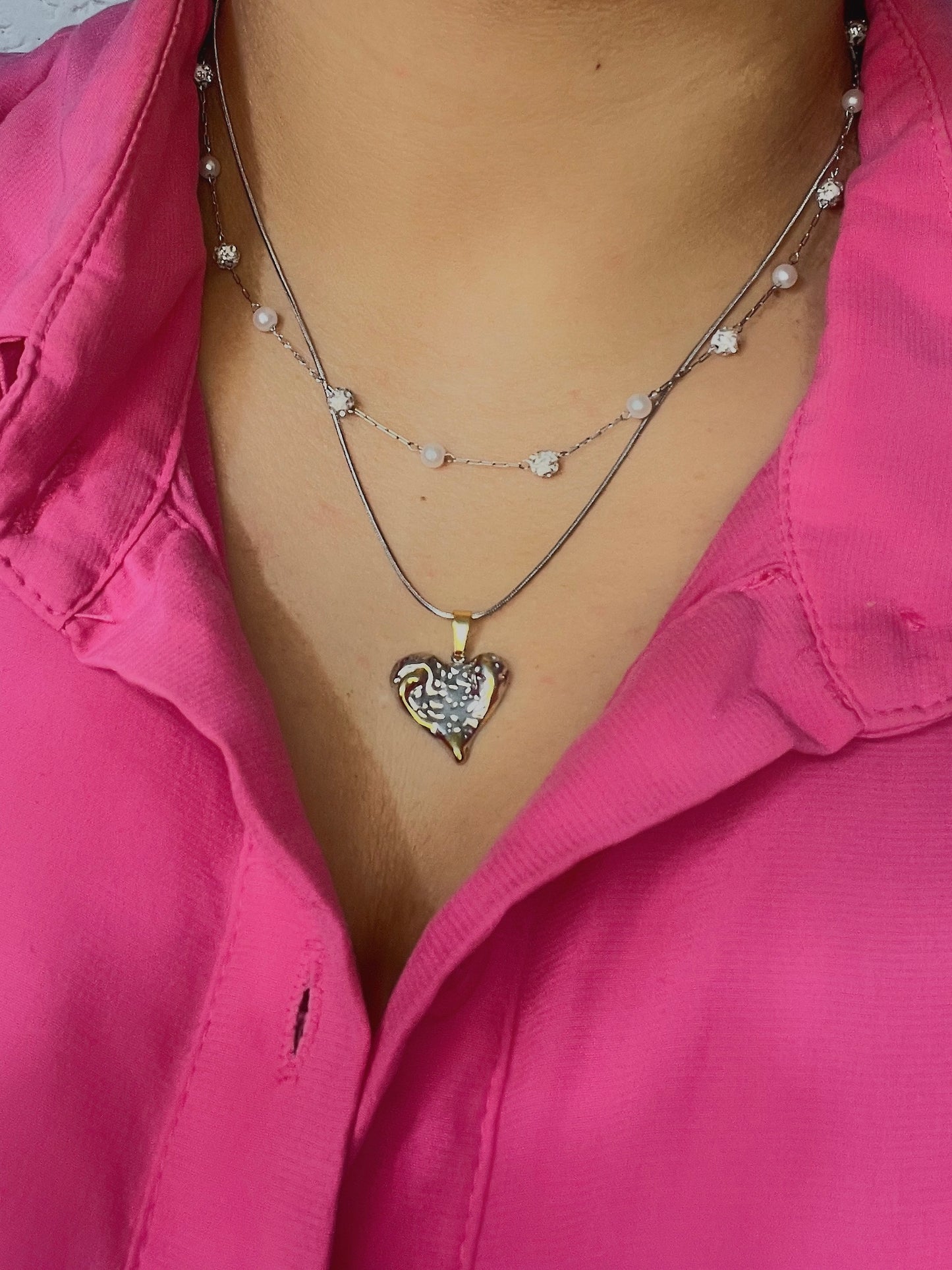 Collar de corazon bicolor